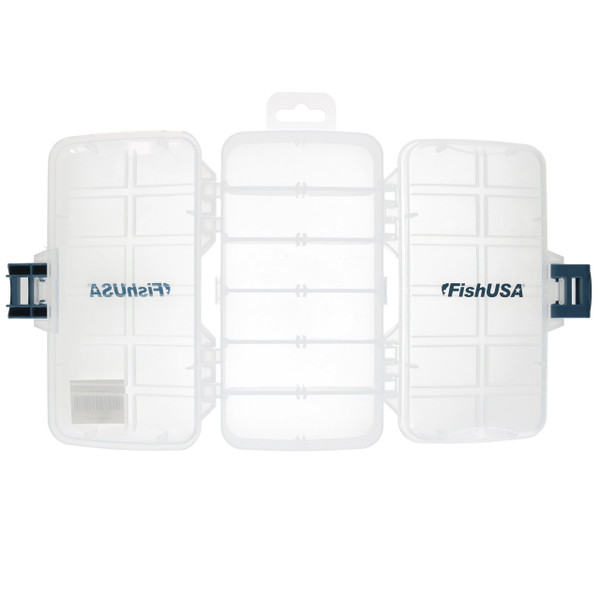 FishUSA Dual Sided Terminal Tackle Box both sides are open to show the dual sides of the box