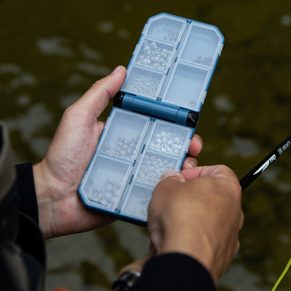 FishUSA Flagship Heavy Duty Terminal Tackle Box Medium open in use (terminal tackle not included)