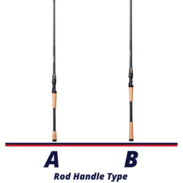 Megabass Destroyer P5 Casting Rod handle comparison with model Daemos 4322750552 handle A and model Mark-56 4322750556 handle B
