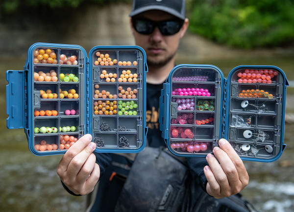 FishUSA Flagship Dual Compartment Utility Box both sizes with Large size on the left and Medium on the right (beads and tackle not included)