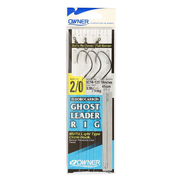 Owner Ghost Leader with Light Circle Hook size 2/0 in package