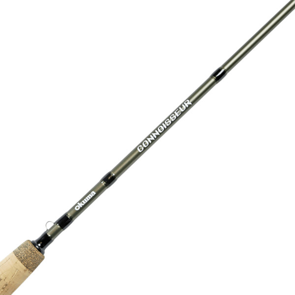 Okuma Connoisseur B Salmon & Steelhead Spinning Rod showing the Okuma Connoisseur logo on rod blank