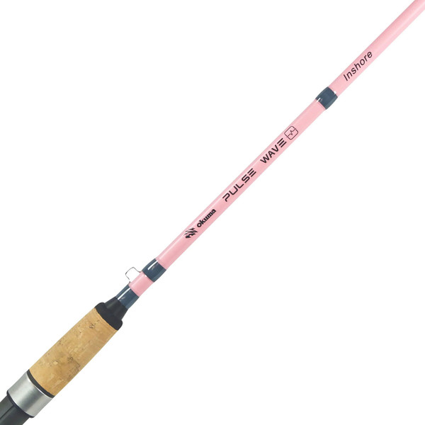 Okuma Pulse Wave Inshore Spinning Rod color Pink close up of blank