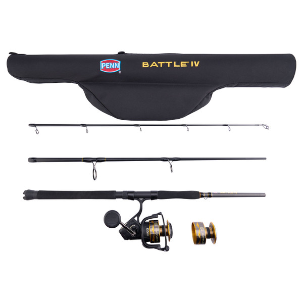 Penn Battle IV Travel Spinning Combo 3 piece rod, model 6000 reel and  spare spool, and travel case 