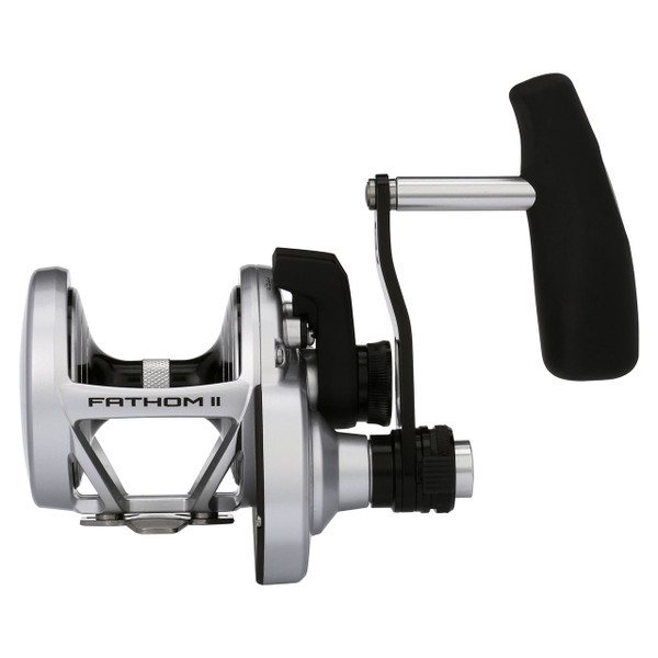 Penn Fathom II Lever Drag 2-Speed Conventional Reel model FTHII30LD2LH front view of left handed reel