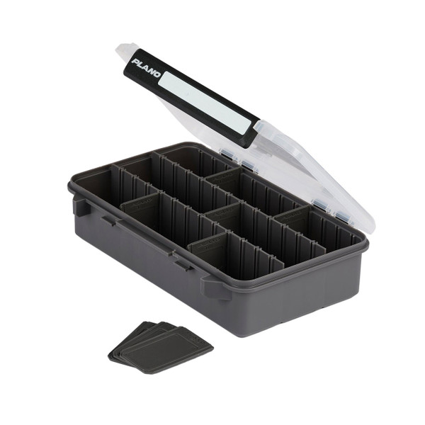Plano StowAway Deep Tackle Box model 3600 opened at an angle with included dividers