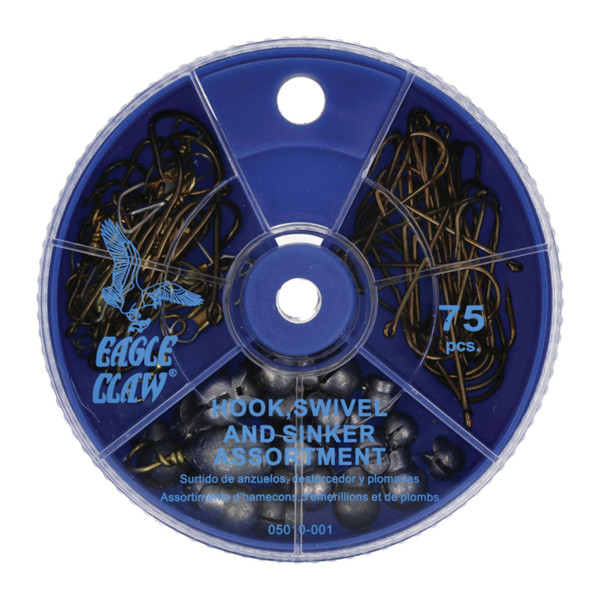 Eagle Claw Hook, Swivel, and Sinker Assortment 75 piece