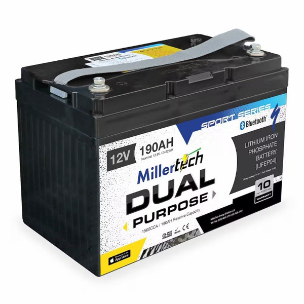Millertech 12V 190AH Sport Series Lithium Dual Purpose Battery with Bluetooth