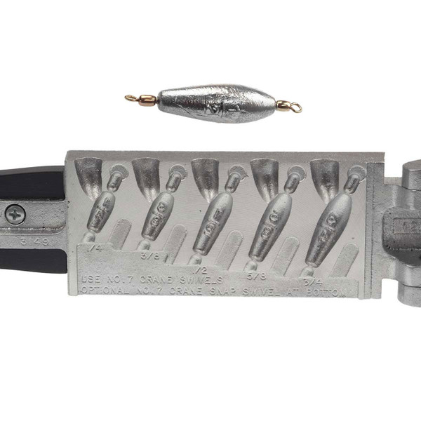 Do-It Swiveling Trolling Sinker Mold for sizes 1/4, 3/8, 1/2, 5/8, & 3/4 oz. sinker is for display purposes only