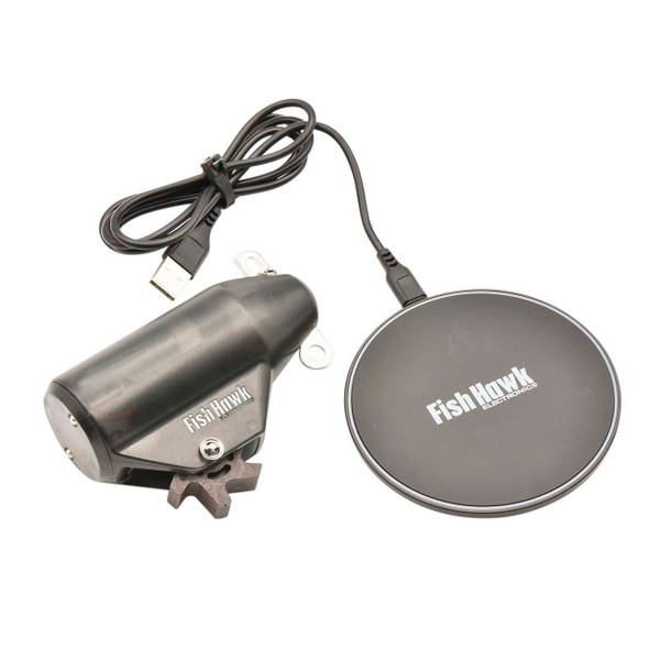 Fish Hawk ONE System included wireless charging pad with probe stand and USB cable