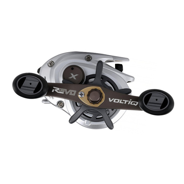 Abu Garcia Revo X VoltiQ Low Profile Casting Reel model REVO5XVIQLP handle side view