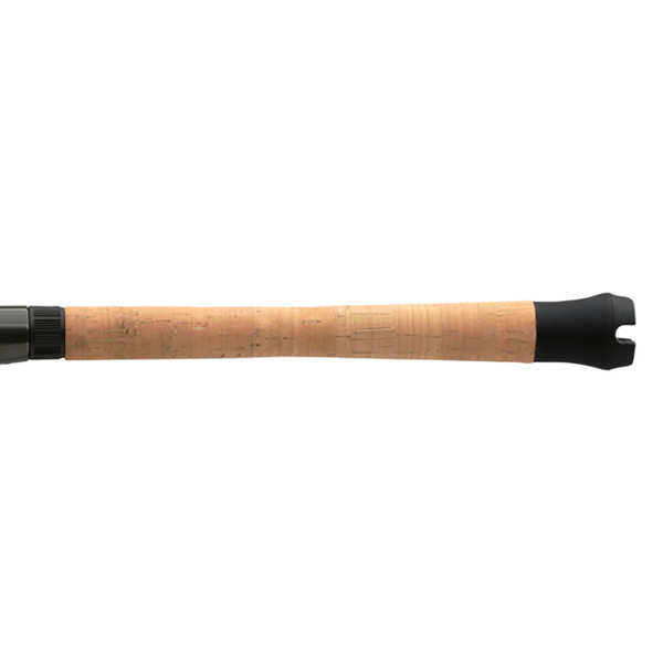 Shimano Teramar Spinning Rod model TERSESF70HB close up of cork handle featuring a rubber gimbal