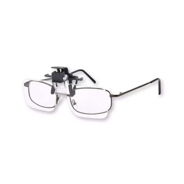 Carson Clip-N-Flip Magnifier in use, glasses not included