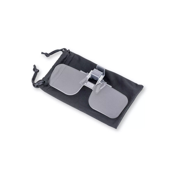 Carson Clip-N-Flip Magnifier on top of included protective pouch