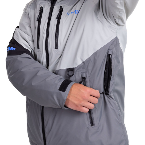 IceArmor Men's Vertex Float Parka color Gray-Gray-Black close up of side pocket