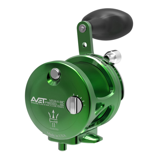 Avet MXJ MC G2 Two-Speed Lever Drag Conventional Reel color Greem right hand with Glide Plate
