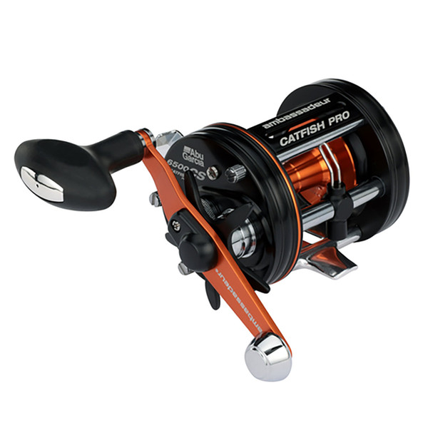 Abu Garcia Ambassadeur Catfish Pro Round Casting Reel side angle view