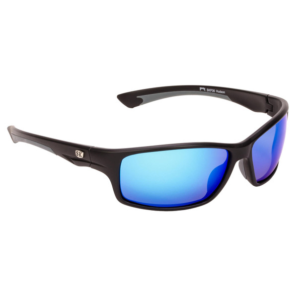 Strike King SK Plus Polarized Sunglasses color Hudson - Matte Black Gray-Revo Blue Mirror Gray