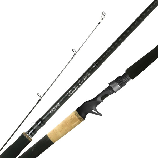 Okuma GLS Custom Casting Rod tri-image showing rod handle, blank, and tip