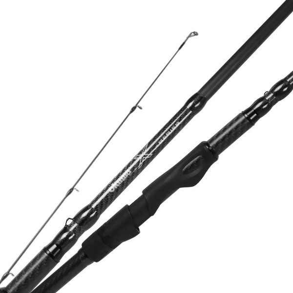 Okuma X-Series Salmon & Steelhead Spinning Rod tri-image showing handle, blank, and tip
