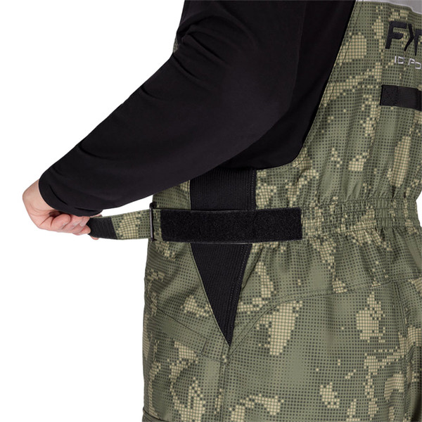 FXR Men's Excursion FX Bibs color Black-Moss close up of adjustable waist system