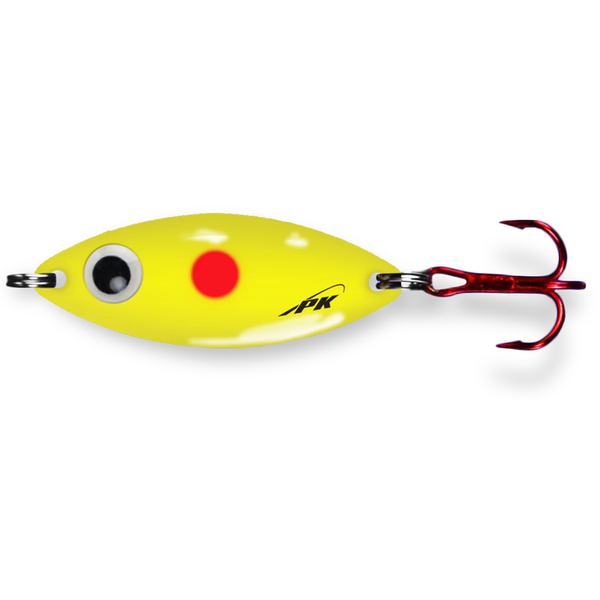 PK Lures PK Spoon color Yellow Glow Orange Dot