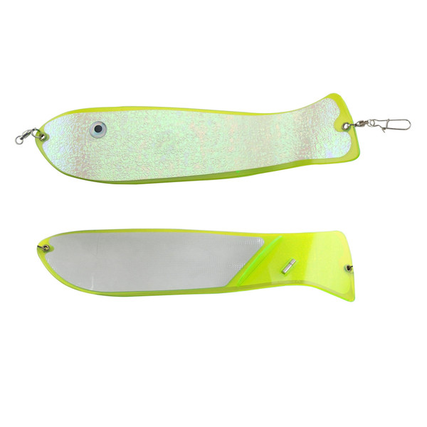Pro Troll Fish N Chip Flasher color Glow Chartreuse Silver Back