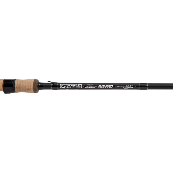 G. Loomis IMX-PRO Bass Spinning Rod Logo model IMX PRO 822S DSR close up of blank