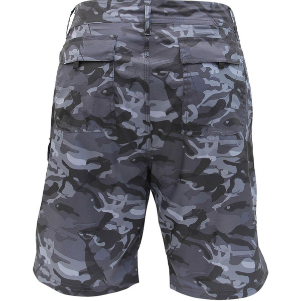 AFTCO Men's Tactical Fishing Shorts color Black camo back view