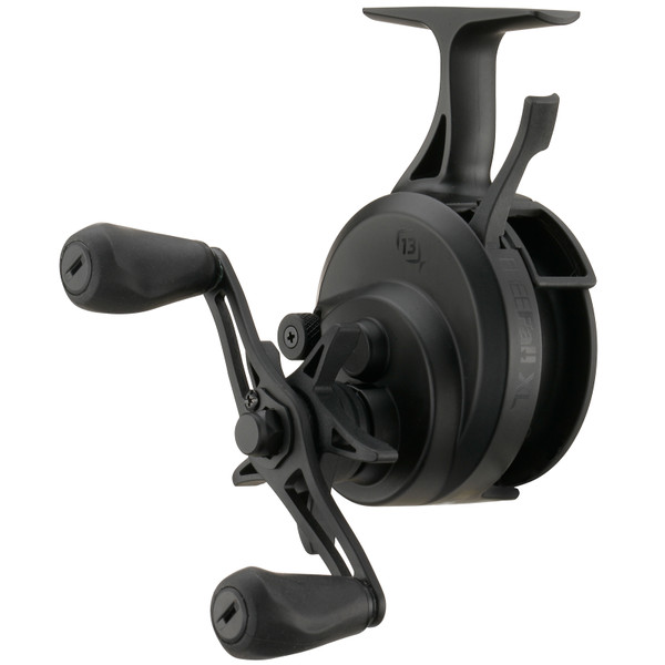 13 Fishing Black Betty XL FreeFall Inline Ice Reel 1/4 Turn Front Handle Side View