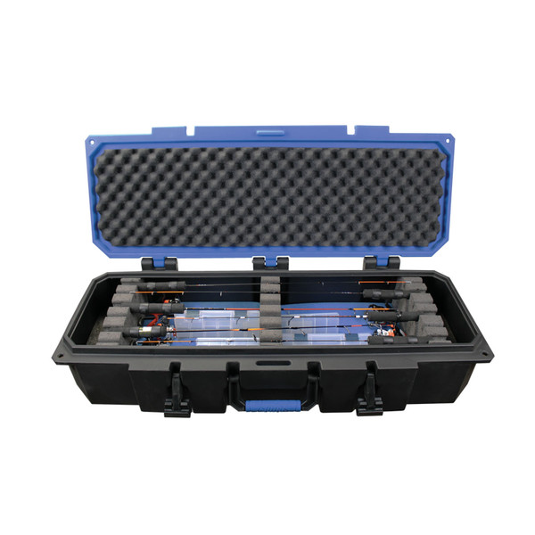 Otter Outdoors Pro-Tech Ice Rod Case 40 Deep Rod Case open to show rods and reels stored in polyurethane foam