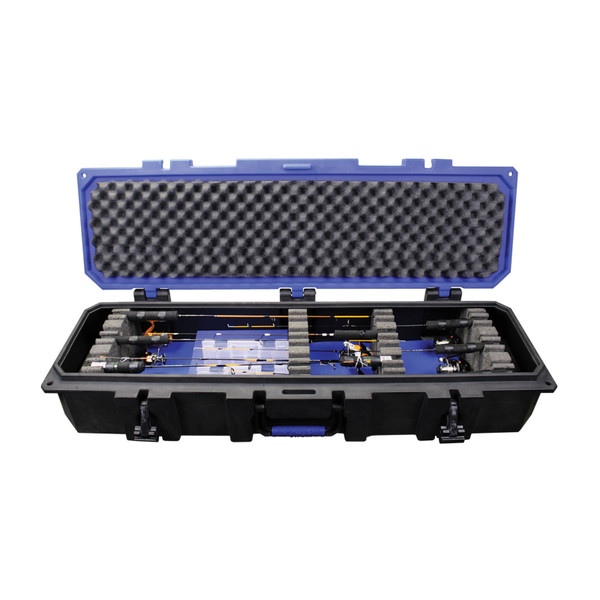 Otter Outdoors Pro-Tech Ice Rod Case Pro-Tech 48 Deep Rod Case open to show rods and reels stored in polyurethane foam