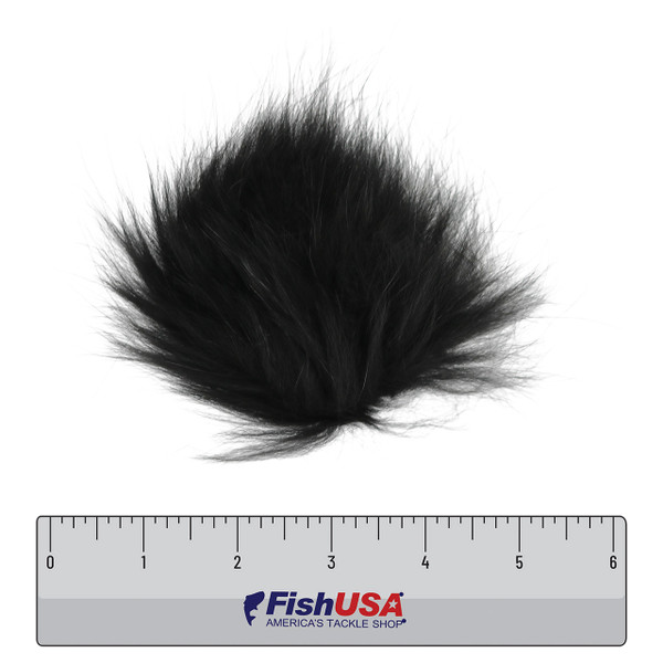 Wapsi Arctic Fox Fur color Black out of package above a 6 inch FishUSA ruler