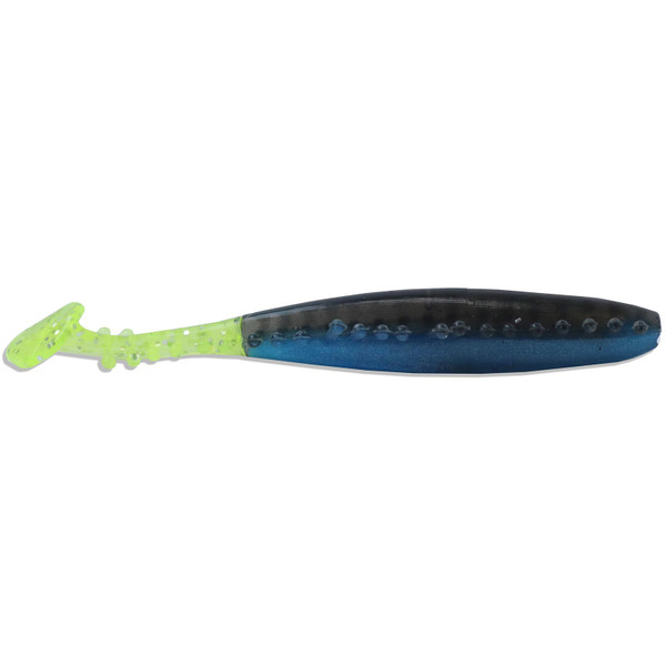 Kalin's Triple Tickle Tail Swim Bait color Black Blue Chartreuse