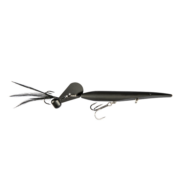 Heddon Feathered Treble Super Spook Jr. Walking Bait in Black Shore Size 3-1/2