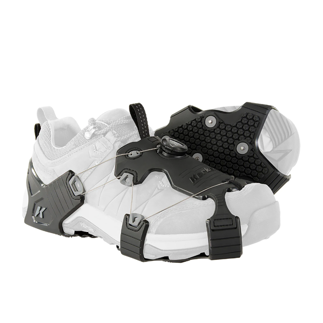 Korkers Ice Walker color Black/Grey showing BOA system and cleats