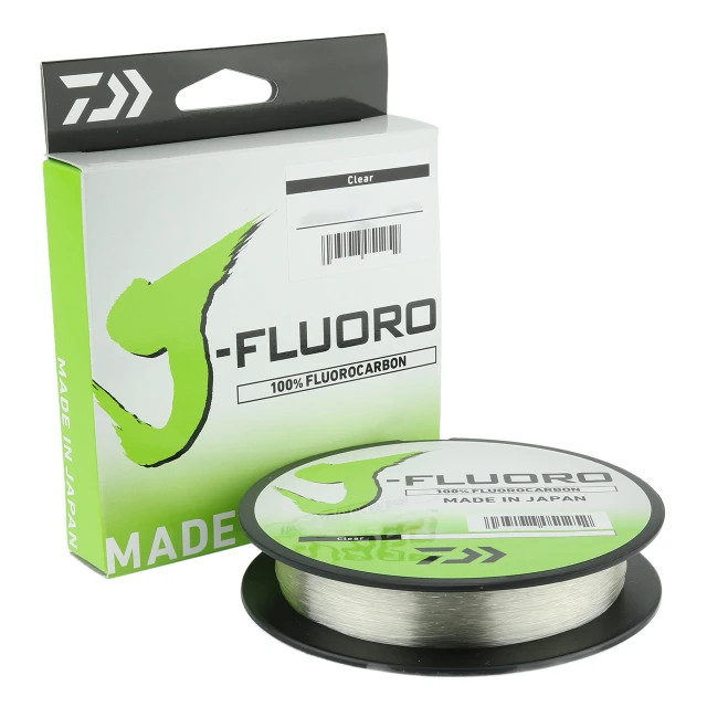Daiwa J-Fluoro FC Mainline Fluorocarbon Fishing Line color clear box and spool