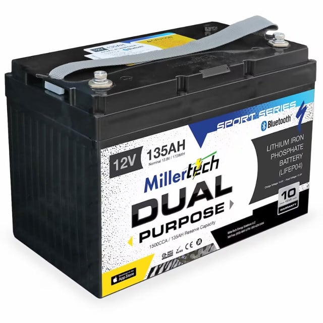 Millertech 12V 135AH Sport Series Lithium Dual Purpose Battery with Bluetooth