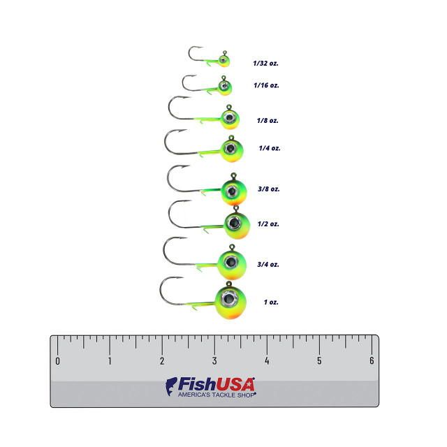 Testine Jig VMC NME Neon Moon Eye 3/4 Oz Green Fire UV - Confezione Da 4 Pezzi