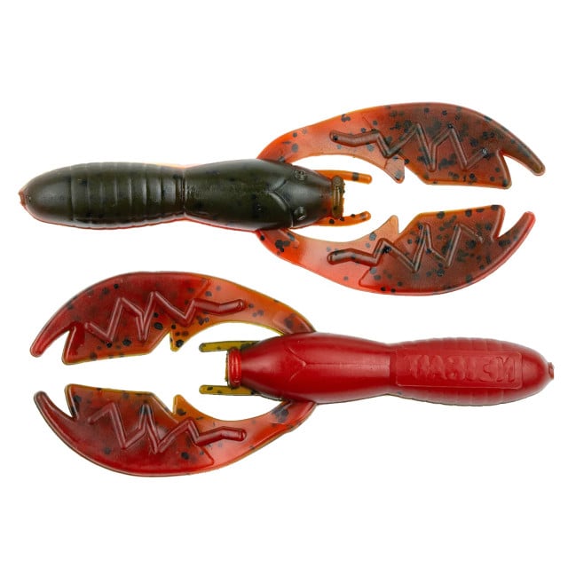 NetBait BaitFuel Baby Paca Craw Soft Bait in Green Pumpkin TX Red, shown in top and bottom views for full color detail.