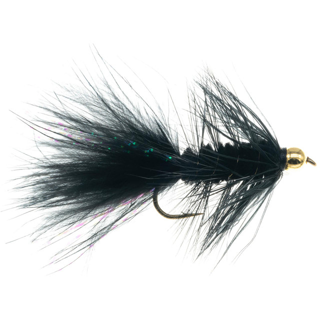 FLY FISHING FLIES - Black CURLY TAIL JIG Streamers, size #4 [1/16 oz.] (3  pcs)