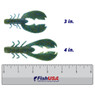 Berkley PowerBait MaxScent Chigger Craw Soft Bait color Okeechobee Craw in both sizes (3 in., 4 in.) above  a6 inch FishUSA ruler