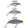 Megabass Great Hunting GH Humpback Crankbait color AL Indicator Yamame size comparison of models GH46, GH51 and GH64