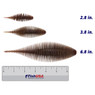 Geecrack Bellows Shad Soft Bait color AJ's Juice in all sizes (2.8 in., 3.8 in., 6.8 in.) above a 6 inch FishUSA ruler