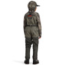 Simms Kid's Tributary Stockingfoot Chest Waders on model back view in Basalt color