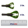 Yamamoto Yama Craw Soft Bait color Watermelon w/ Black/Red Flake in both sizes (3 in., 4 in.) above a 6 inch FishUSA ruler