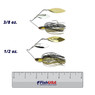 Shimano Swagy Strong Double Willow Spinnerbait comparing Black Gold color 3/8 oz. and 1/2 oz. sizes to a 6 inch ruler