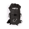 Mustad Addicted 40L ADX Backpack Black Chrome Hunter rear view and Addicted Fishing logos and three zippered external pockets