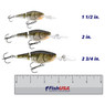 Rapala Jointed Shad Rap color Crawdad in all sizes (1 1/2 in., 2 in., 2 3/4 in.) above a 6 inch FishUSA ruler