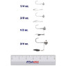 Queen Tackle LS Tungsten Underspin in all sizes (1/4 oz., 3/8 oz., 1/2 oz., 3/4 oz.) above a 6 inch FishUSA ruler